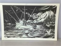 Original Virginia Eggert Lithograph ‘’Salmon