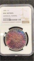 1885 Morgan Silver Dollar NGC UNC Details Toned