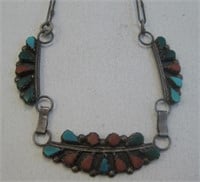 Vintage SS Turquoise & Coral Necklace - Tested
