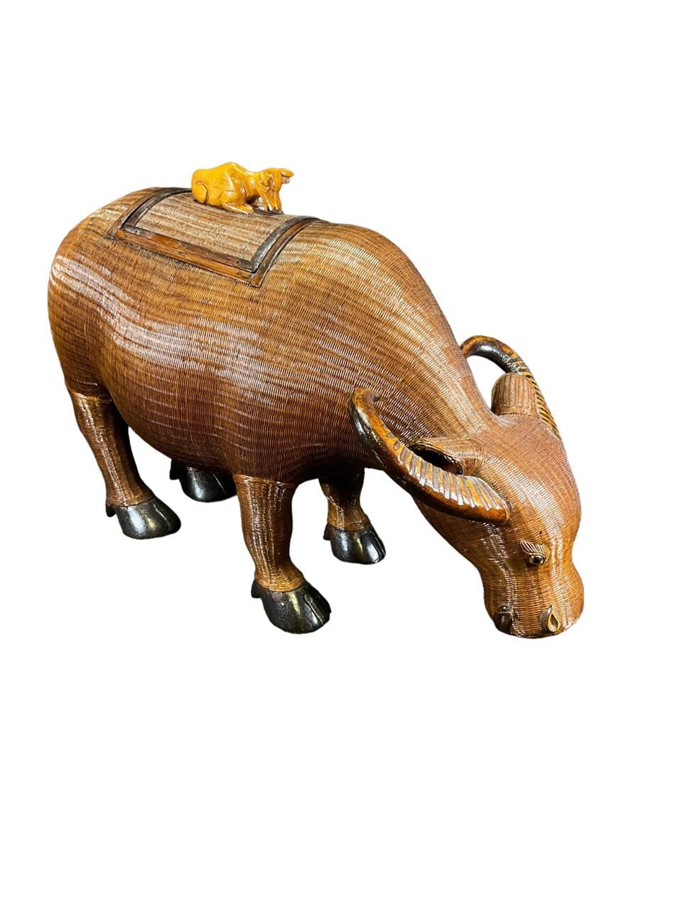 Vintage Wicker Water Buffalo w/ Lid