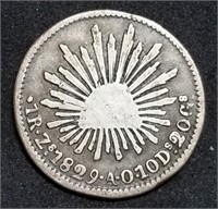 1829 Zs AO Mexico Cap & Rays Silver Real