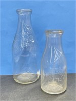 2 Glass Milk Bottles - Cooperative Milk Bottle