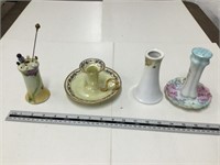 2 pin holders, candleholder and vase