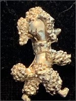 GOLD POODLE PIN;  COSTUME JEWELRY, 1 INCH X 1/2