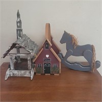 Wooden school houses and horse
