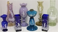 8 PIECES OF 19TH C MARY GREGORY GLASS TO INCLUDE
