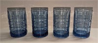 4 Vintage Anchor Hocking Blue Glass Tumblers A