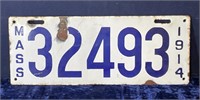 1914- Massachusetts Porcelain license plate