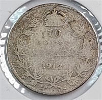 1912 Canada .925 Silver 10 Cents