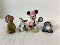 Four Disney Figurines - Minnie, Eeyore, Dopey,