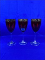 4pc Ruby Wine stems with gold Trim