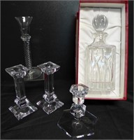Cartier Decanter and Crystal Candlestick Grouping