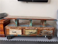 Distressed Wood Entertainment Center on Wheels
