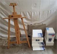 Wooden Art Easel & New Canvases