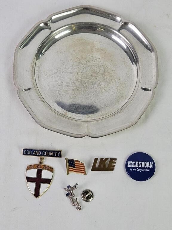 6 Americana / Political Pins Silver Plate Tray