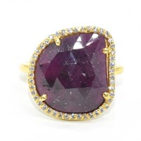 Gold plated Sil Ruby Cz(10.3ct) Ring
