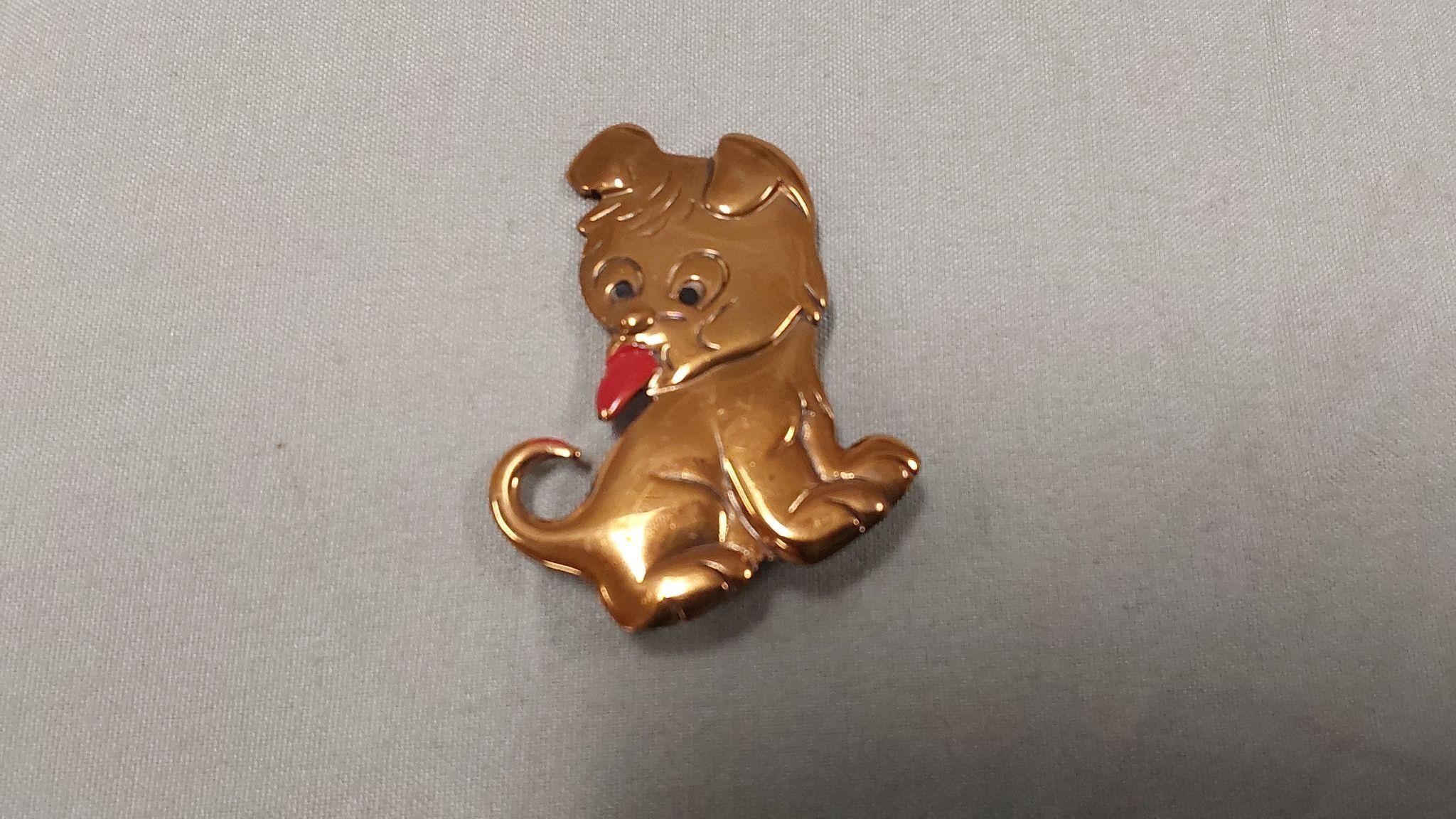 Vtg Copper Puppy pin