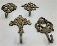 (4) Vintage cast iron coat hooks