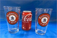 2 Thick Glass Budweiser Glasses