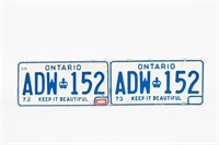 PAIR OF 1973 ONTARIO LICENSE PLATES