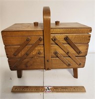 Mini Multi Tier Wooden Sweing Box & Contents