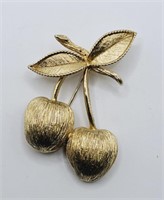 1960s Sarah Coventry Gold Tone Cherry Brooch