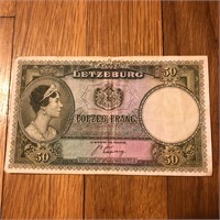 1944 Luxembourg 50 Francs Banknote