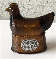 Vintage Amber Glass Nesting Hen "chicken feed"