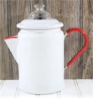 Red-Trimmed Enamel Coffee Pot