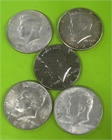 (5) silver Kennedy half dollars 1964 and 1966