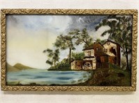 Reverse Glass Painting with Mother-Of-Pearl Inlay