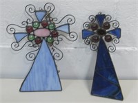 Two Glass Cross Art Tallest 8"x 6"