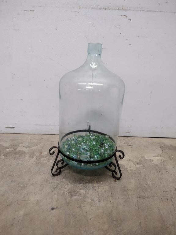 5 GAL Glass Jug w/ Marble on Iron Stand