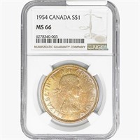 1954 .6oz. Silver Canada Dollar NGC MS66