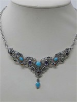 Sterling Silver & Multi Stone Hallmarked Necklace