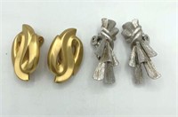 2 Pairs MONET Modernist Gold  Silver Tone Earrings