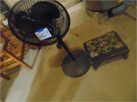 Floor fan & needle point foot stool