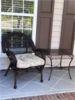 Wicker outdoor chair and metal table