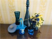Blue Themed Decor - Vase, Pitcher, Flowers, Pine B