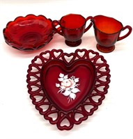 Westmoreland Ruby Red Heart Shaped Hand-Painted