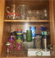 Cabinet lot of misc kids cups glass cups and more