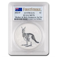 2023 2 Oz Silver Kangaroo Mother & Baby Ms-70 Pcgs