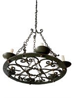 French 6 Arm Flat Round Fixture with Curls, Wired
