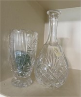 Pressed Glass Decanter and Footed Vase