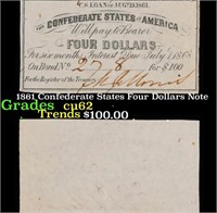 1861 Confederate States Four Dollars Note Grades S