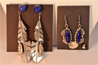 2 Pair of Silver Lapis Pierced Earrings Signed