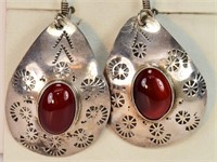 Silver and Carnelian Pierced Earrings