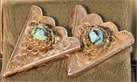 Indian Silver Turquoise Earrings & Back Plate