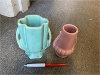 2 small pottery vases