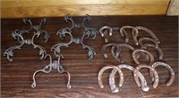 Horse shoes and decorative metal hooks; as is